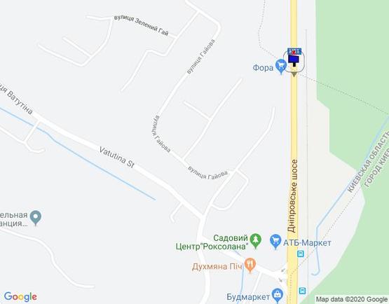 Схема рекламной плоскости по адресу Дніпровське шосе, 200 м перед поворотом на с.Лісники, траса Н-01 "Київ-Знам'янка", км 20+350 право