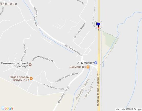 Схема рекламной плоскости по адресу Дніпровське шосе, 200 м перед поворотом на с.Лісники, траса Н-01 "Київ-Знам'янка", км 20+350 право