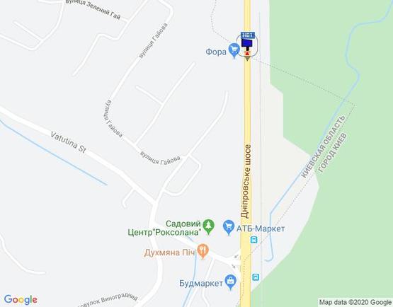 Схема рекламной плоскости по адресу Дніпровське шосе, 200 м перед поворотом на с.Лісники, траса Н-01 "Київ-Знам'янка", км 20+350 право