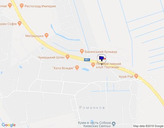 Схема рекламной плоскости по адресу Новообухівська траса, перед рестораном "Три мушкетери", км 28+350 право