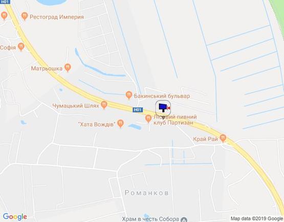 Схема рекламной плоскости по адресу Новообухівська траса, перед рестораном "Три мушкетери", км 28+350 право