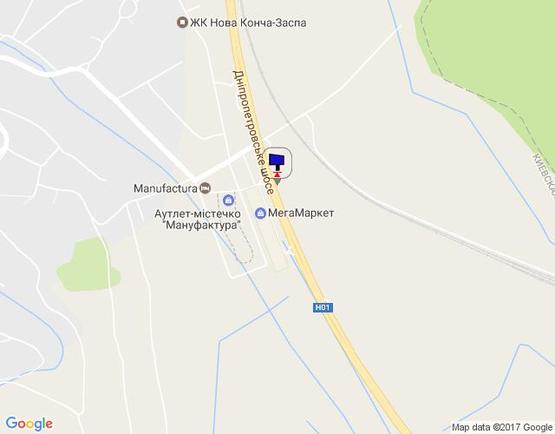 Схема рекламной плоскости по адресу Дніпровське шосе, поворот на с. Ходосеевка, напротив ТРЦ "Мегамаркет в Ходосіївці", "Киев-Обухов", км 23+750 лево