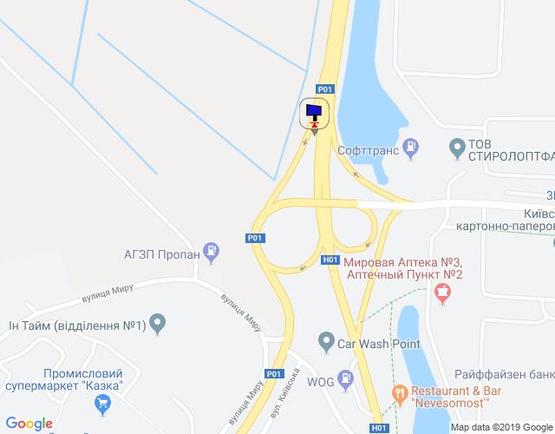 Схема рекламної площини за адресою км 43+600 праворуч (Н-01 Київ-Знам'янка), в'їзд в м.Обухів із Києва