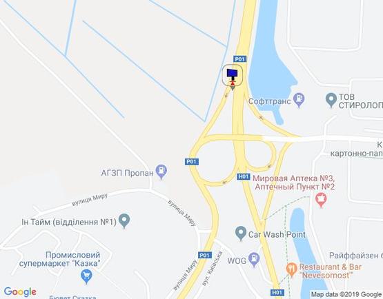 Схема рекламной плоскости по адресу км 43+600 праворуч (Н-01 Київ-Знам'янка), в'їзд в м.Обухів із Києва