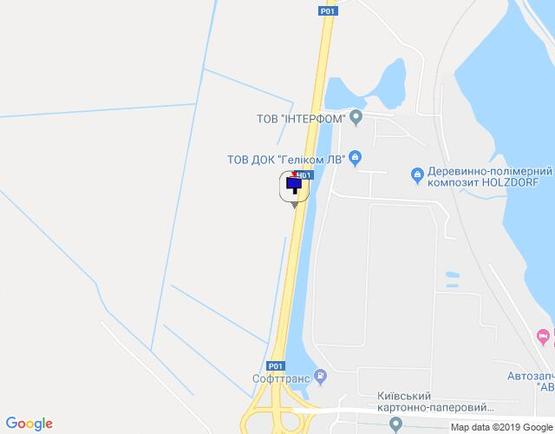 Схема рекламной плоскости по адресу км 42+500 праворуч (Н-01 Київ-Знам'янка), на повороті до ТОВ Інтерфом