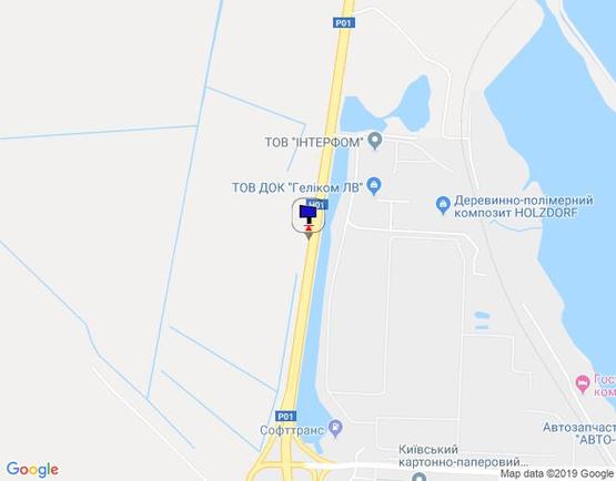 Схема рекламной плоскости по адресу км 42+500 праворуч (Н-01 Київ-Знам'янка), на повороті до ТОВ Інтерфом