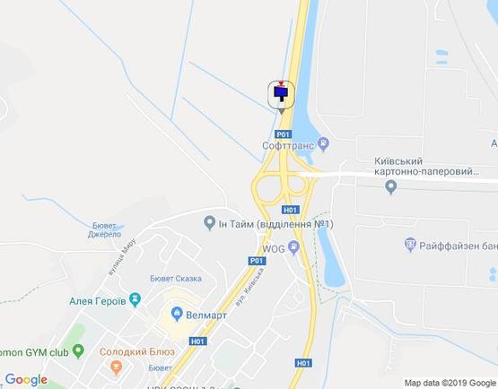 Схема рекламной плоскости по адресу км. 43+050 праворуч(Н-01 Київ-Знамянка); В'їзд в м.Обухів із Києва