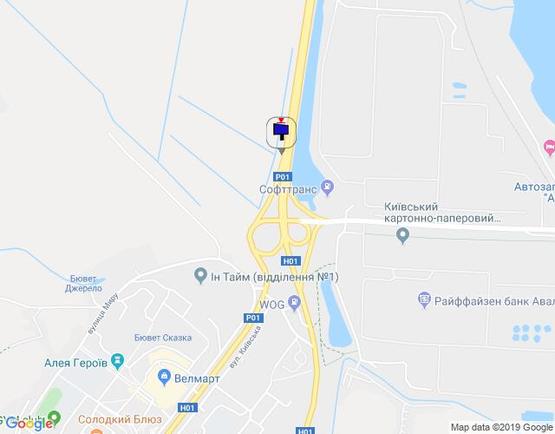 Схема рекламной плоскости по адресу км. 43+050 праворуч(Н-01 Київ-Знамянка); В'їзд в м.Обухів із Києва
