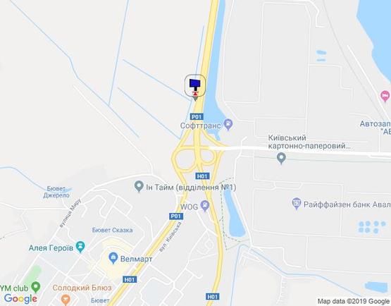 Схема рекламной плоскости по адресу км. 43+050 праворуч(Н-01 Київ-Знамянка); В'їзд в м.Обухів із Києва
