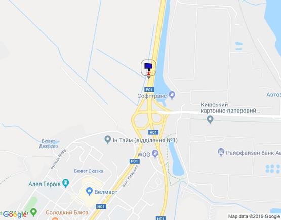 Схема рекламной плоскости по адресу км. 43+050 праворуч(Н-01 Київ-Знамянка); В'їзд в м.Обухів із Києва
