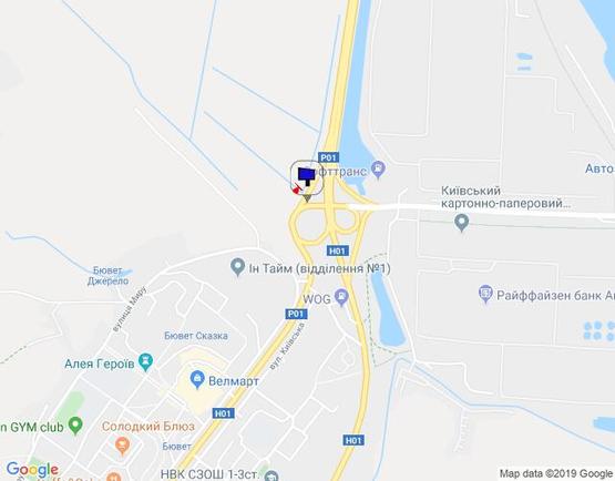 Схема рекламної площини за адресою м. Обухів, виїзд з м. Обухів на вул. Промислова (в м. Українка), ліво