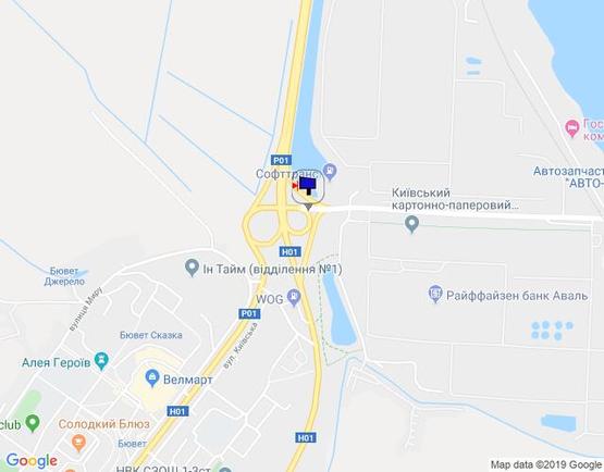 Схема рекламной плоскости по адресу м. Обухів, початок вул. Промислова, міст через трасу Н-01 Київ-Знамянка, на повороті на Київ