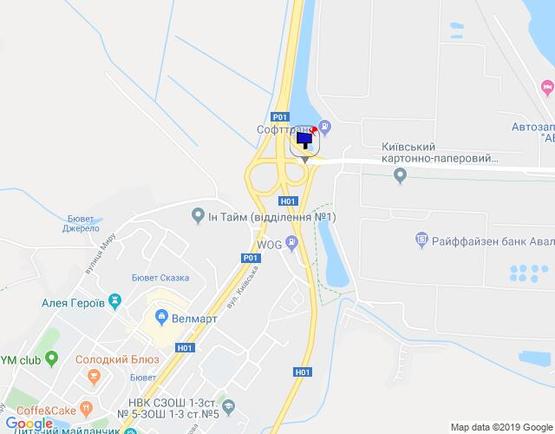 Схема рекламной плоскости по адресу м. Обухів, початок вул. Промислова, міст через трасу Н-01 Київ-Знамянка, на повороті на Київ