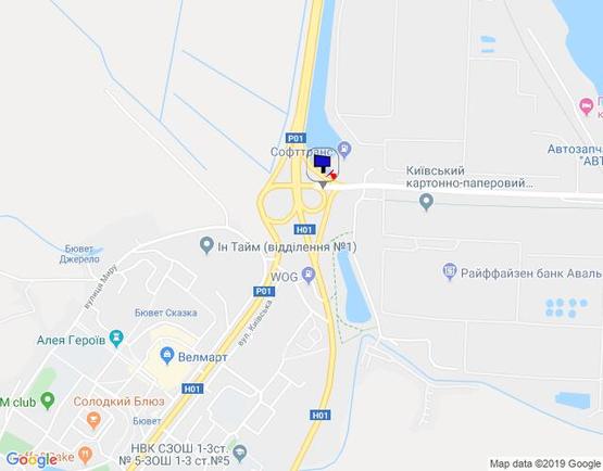 Схема рекламной плоскости по адресу м. Обухів, початок вул. Промислова, міст через трасу Н-01 Київ-Знамянка, на повороті на Київ