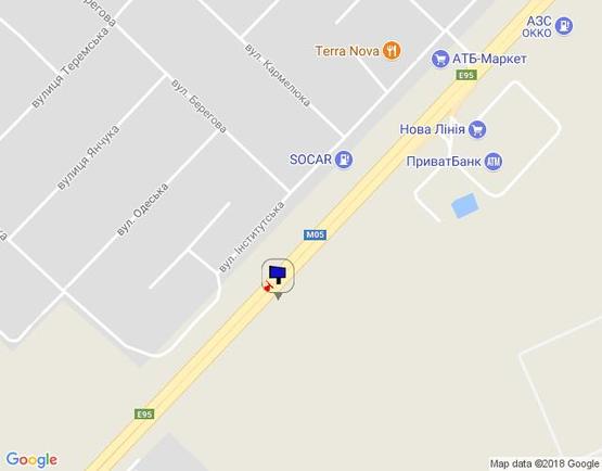 Схема рекламной плоскости по адресу с. Гатне, траса М-05 Київ-Одеса, км 14+365 ліво