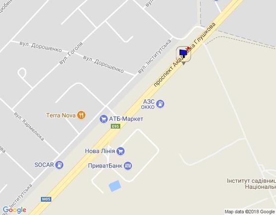 Схема рекламной плоскости по адресу м. Київ, проспект Академіка Глушкова, траса М-05 Київ-Одеса, км 13+550 ліво