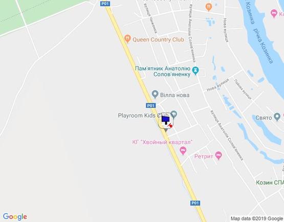 Схема рекламной плоскости по адресу Конча-Заспа, траса Р-02, км 31+100 ліво, котедж. Містечко "Олександрівське",   клініка "Health life", заміська резиденція  "QUEEN", клуб "SPORT LIFE", супермаркет "FAVORE"