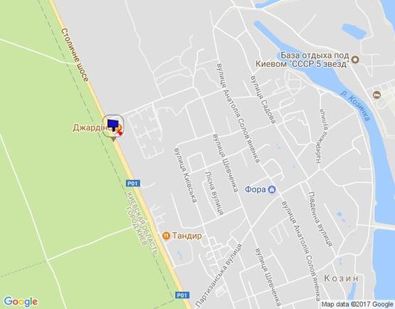 Схема рекламной плоскости по адресу Конча-Заспа, траса Р-02, км 29+100 право, котедж. містечко "РОМАНОВО", комплекс "Сезони SPA", ресторан "Giardino", супермаркет "Wine Time"