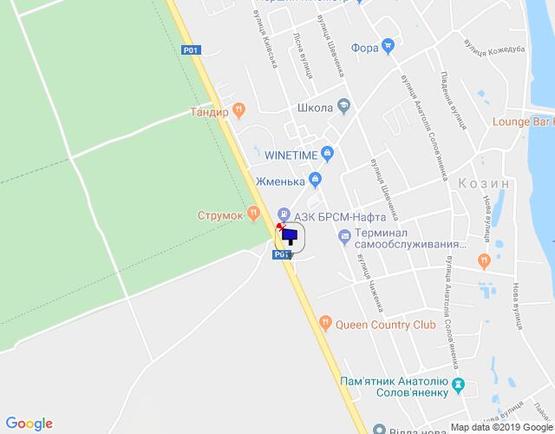 Схема рекламной плоскости по адресу Конча-Заспа, траса Р-02, км 30+150 ліво, АЗС "БРСМ", супермаркет "FAVORE", перед заміська резиденція  "QUEEN", клуб "SPORT LIFE"