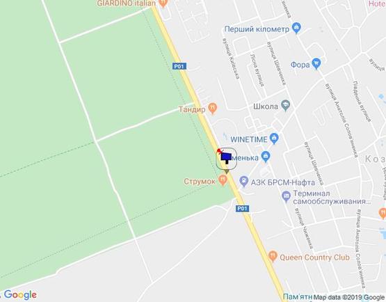 Схема рекламной плоскости по адресу Конча-Заспа, траса Р-02, км 29+750 право, навпроти супермаркету "FAVORE", АЗС "БРСМ"