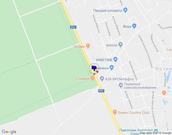 Схема рекламной плоскости по адресу Конча-Заспа, траса Р-02, км 29+750 право, навпроти супермаркету "FAVORE", АЗС "БРСМ"