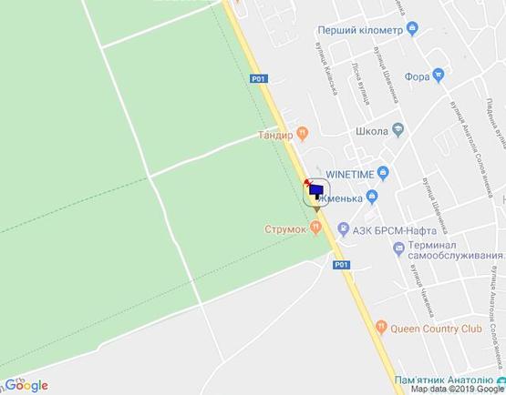 Схема рекламной плоскости по адресу Конча-Заспа, траса Р-02, км 29+700 право, навпроти супермаркету "FAVORE", АЗС "БРСМ"