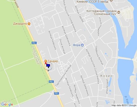 Схема рекламной плоскости по адресу Конча-Заспа, траса Р-02, км 29+600 ліво, котедж. містечко "РОМАНОВО", парковка ресторану "ТАНДИР", 300м до супермаркету "FAVORE"