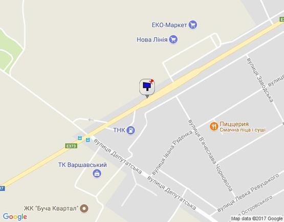 Схема рекламної площини за адресою м. Буча, траса М07, км 30+050 право, вул. Нове Шосе, біля ТЦ Модуль, Нова Лінія, ЕКО Маркет