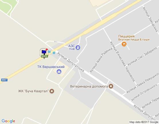 Схема рекламной плоскости по адресу м.Буча, траса М07, км 30+150 ліво,  вул. Нове Шосе- вул. Депутатська, ТК Варшавський, ЖК "Буча-Квартал"