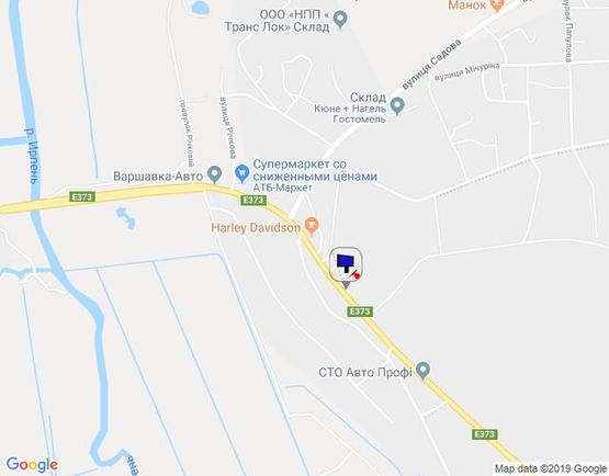 Схема рекламной плоскости по адресу смт. Гостомель, траса М-07 Київ-Ковель, км 22+500 право, вул. Кулішова, 33