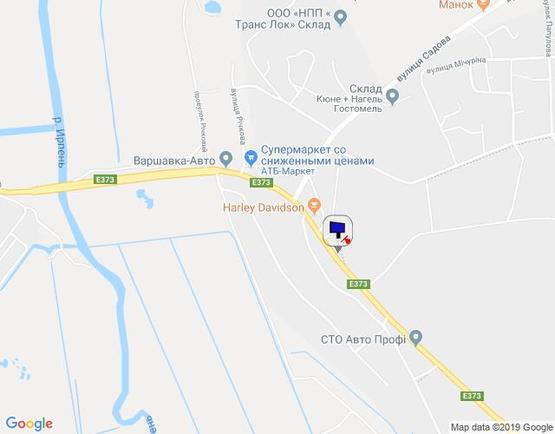 Схема рекламной плоскости по адресу смт. Гостомель, траса М-07 Київ-Ковель, км 22+650 право, вул. Кулішова, 39