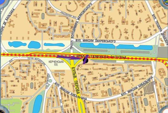 Схема рекламной плоскости по адресу пр.Ватутина/бул.Перова направление Троещинского рынка (правый) дальше от дороги