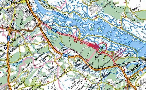 Схема рекламної площини за адресою Конча-Заспа /поворот на "Козин" (В) из Киева