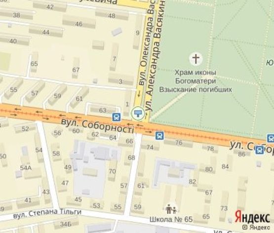 Схема рекламной плоскости по адресу Васякина ул., 1 - Соборности  ул. (разделитель), дв-е к Гагарина пр.