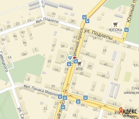 Схема рекламной плоскости по адресу Южный пр., 35 (ЮГОК, КТ "Зирка", супермаркет "АТБ")
