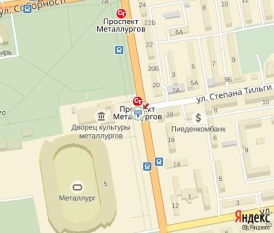 Схема рекламной плоскости по адресу Металургов пр., 7 - Степана Тильги ул., (ДК "Металлургов", стадион "Металлург"), направление к "Арселор Миттал Кривой Рог"