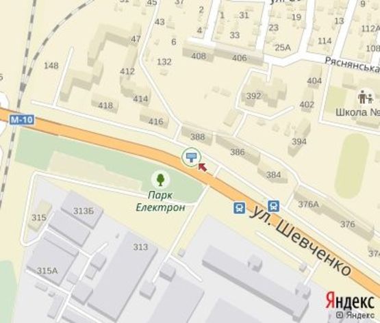 Схема рекламной плоскости по адресу Шевченко ул., 388 (Сильпо, 500м до Приват Банк)