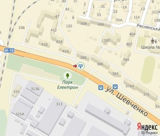 Схема рекламной плоскости по адресу Шевченко ул., 388 (Сильпо, 500м до Приват Банк)