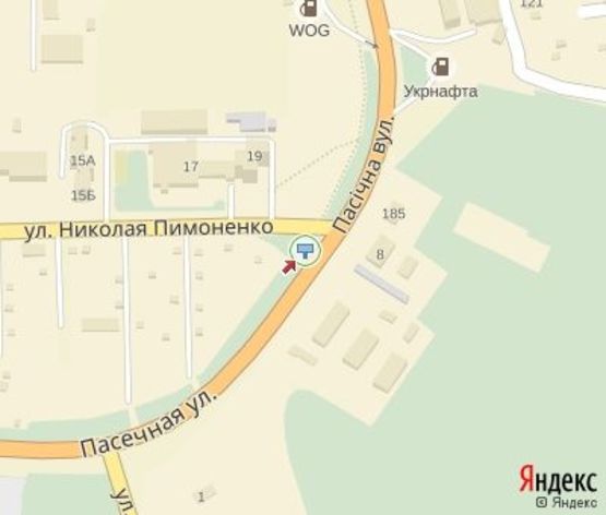 Схема рекламной плоскости по адресу Пасечная ул. - Пимоненко ул. АЗС WOG, Укрнафта