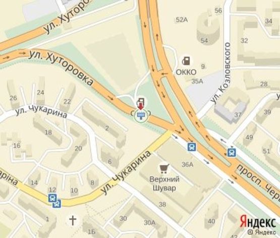 Схема рекламной плоскости по адресу Хуторивка ул., (перед ТЦ "Шувар") АЗС ОККО