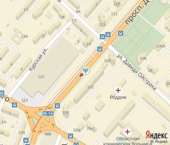 Схема рекламной плоскости по адресу Добровольского ул., 102 - 100 м. до ул. Давида Ойстраха