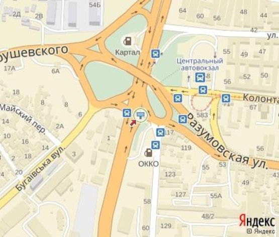 Схема рекламної площини за адресою Балковская ул., 117 (АЗС "ОККО", "Автовокзал")