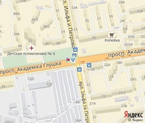 Схема рекламної площини за адресою Глушка пр. - Ильфа и Петрова ул. (600 м. до пл. "Независимости", в центр) (левый)