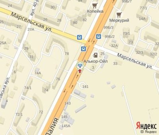 Схема рекламної площини за адресою Палия, 25 - Марсельская ул. (из центра, левый)