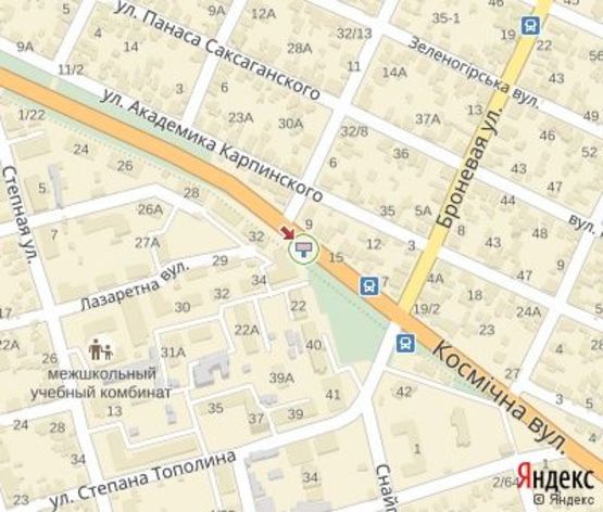 Схема рекламної площини за адресою Космическая ул.- Каменная ул. из центра
