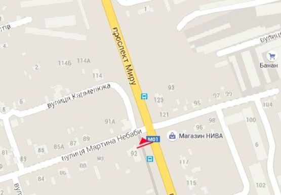 Схема рекламной плоскости по адресу Мира пр. - Мартина Небабы ул., к центру