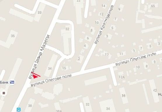 Схема рекламной плоскости по адресу Ивана Мазепы ул., 34, к центру