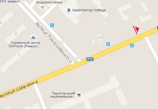 Схема рекламной плоскости по адресу Шевченко ул., райбольница, к центру