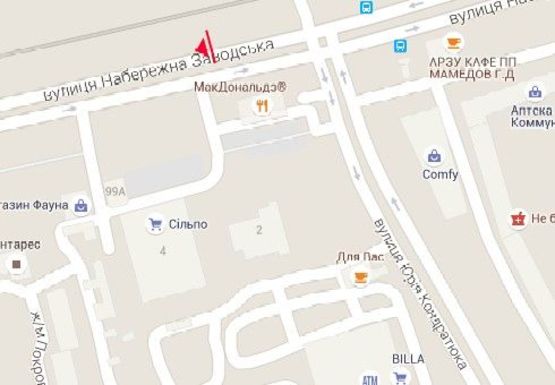 Схема рекламной плоскости по адресу Заводская Набережная ул. - Юрия Кондратюка ул.