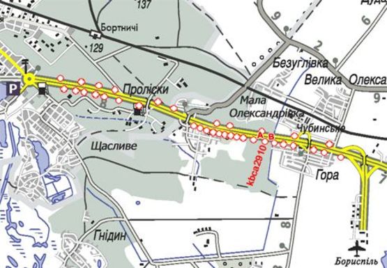 Схема рекламной плоскости по адресу 29,100 км. автомагистрали Киев - Борисполь